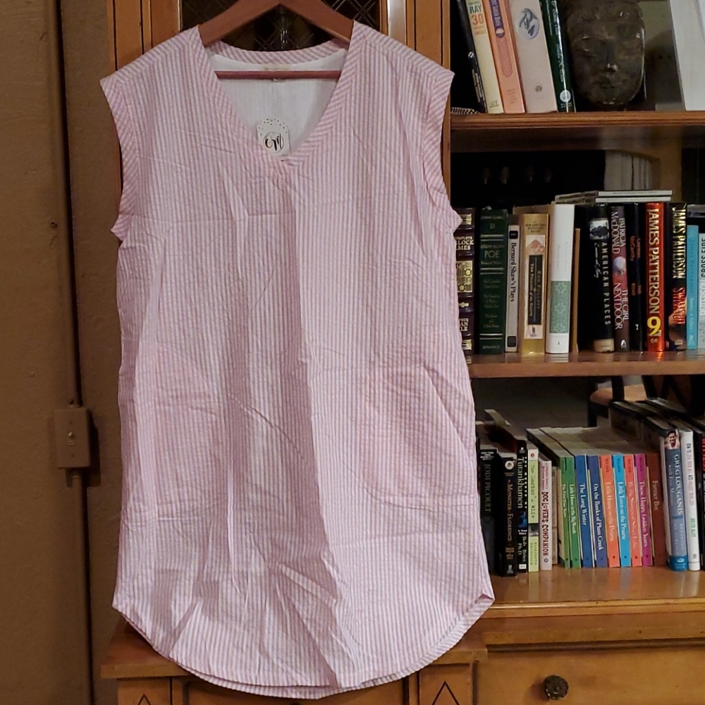 Pink and white striped Seersucker sleeveless dress